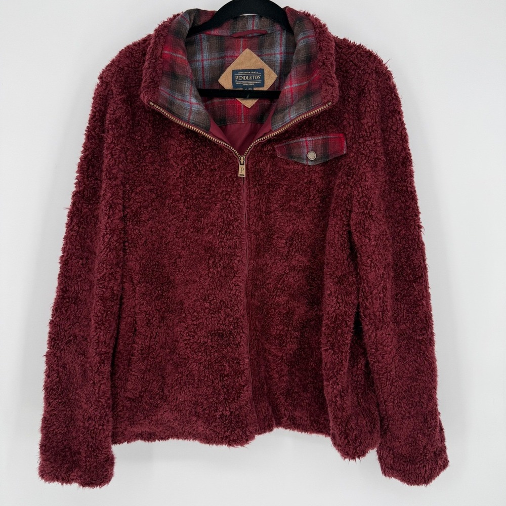 PENDLETON WOMEN'S FUZZY‎ FULL ZIP JACKET XL MERLOT RED